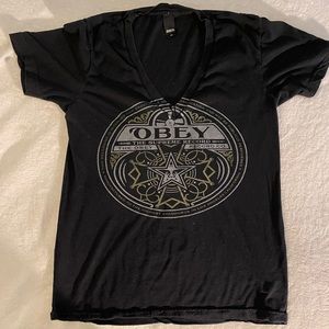 Vintage Obey Deep V Neck T-Shirt